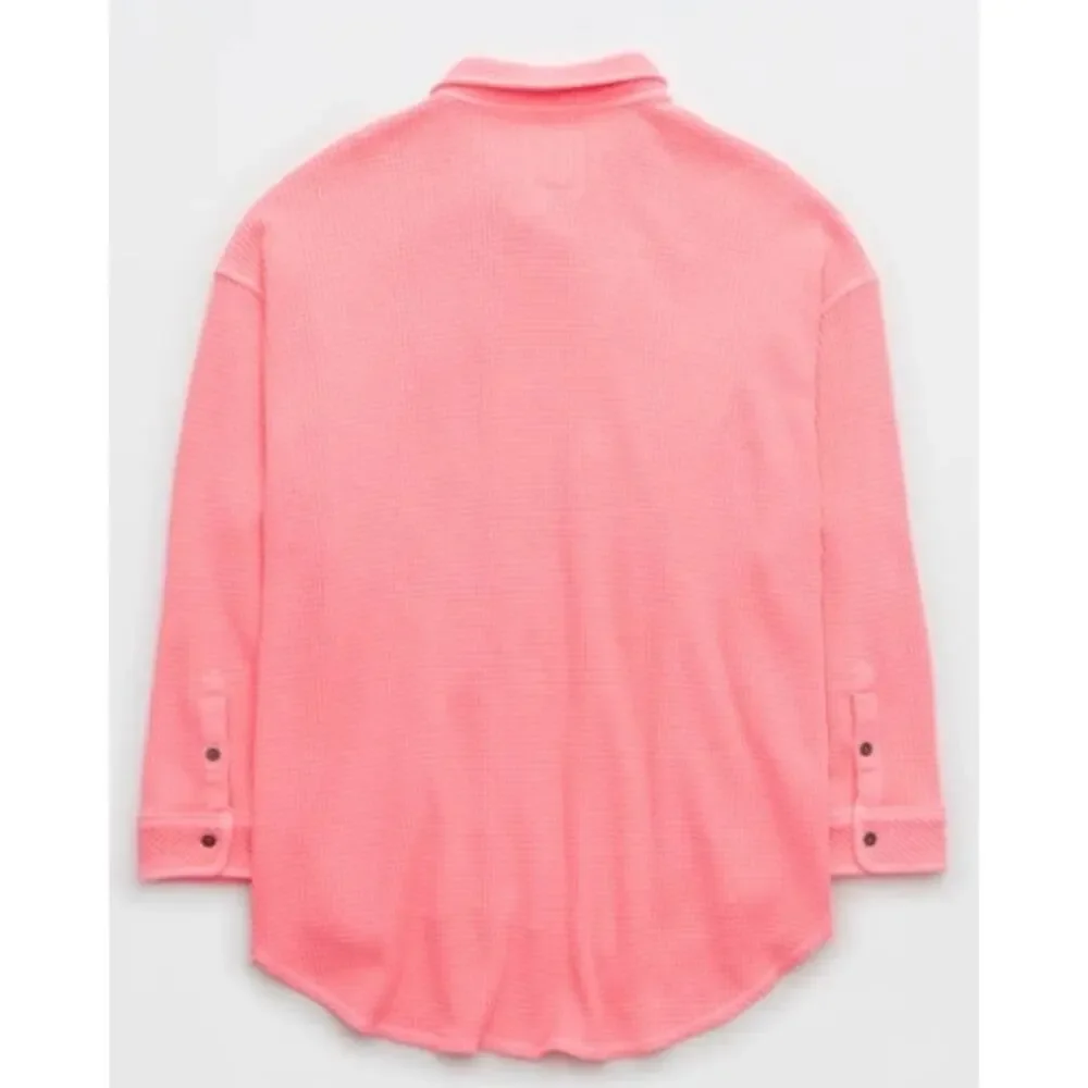 NEW! Aerie 'LumberJane' Waffle Shirt in CORAL SUN (XL) - Picture 5 of 6